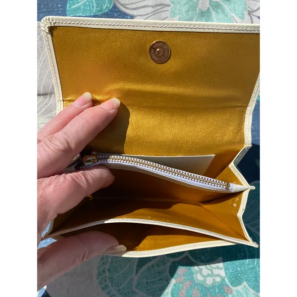 Off-White Patent Leather Medallion Long Flap Wallet Card Coin - Image 9