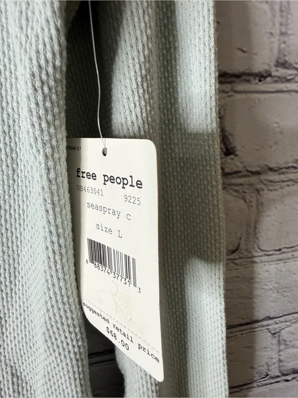 NWT Free People Sage Green Thermal Long Sleeve with Embroidered Cuffs large - Image 9