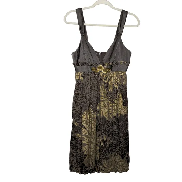 Kay Unger Metallic Floral Velvet Brocade Bubble Dress Size 4 Silk - Image 2