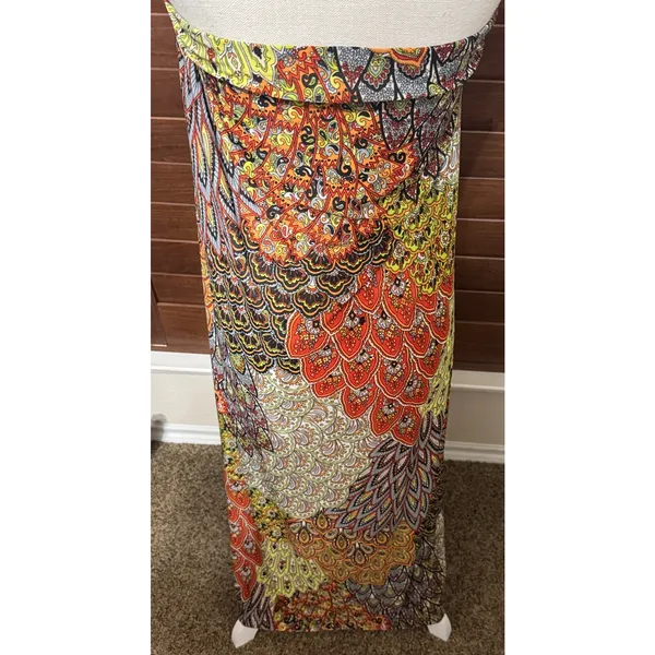 Colorful maxi dress‎ long stretchy sleeveless halter beaded neckline boho sz M - Image 5