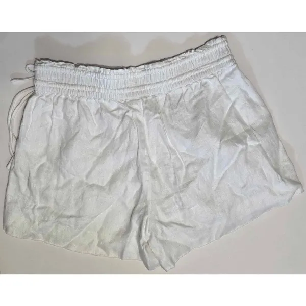 J Crew 100% Linen Side Tie Pull On Hi-Rise Shorts G4710 White XS - Image 4