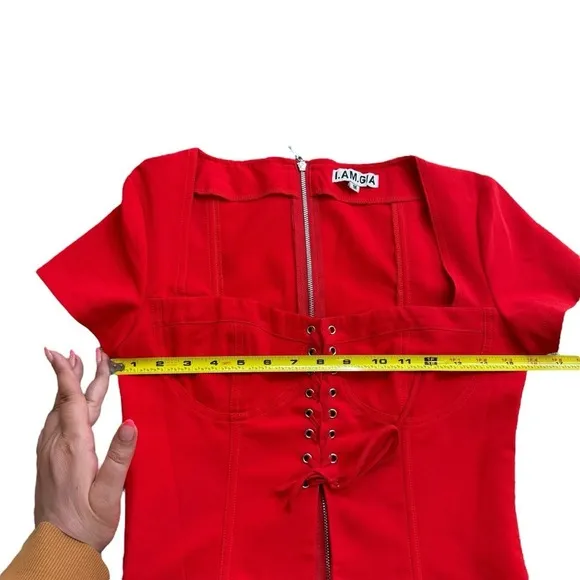 I. Am. Gia Womens Size M Evita Corset Crop Top Bright Red‎ Square Neck Going Out - Image 8
