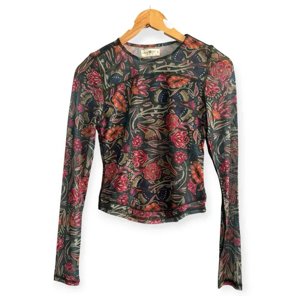 NWT Natural Life Sloane Long Sleeve Painterly Vines Floral Mesh Top Womens Small - Image 3