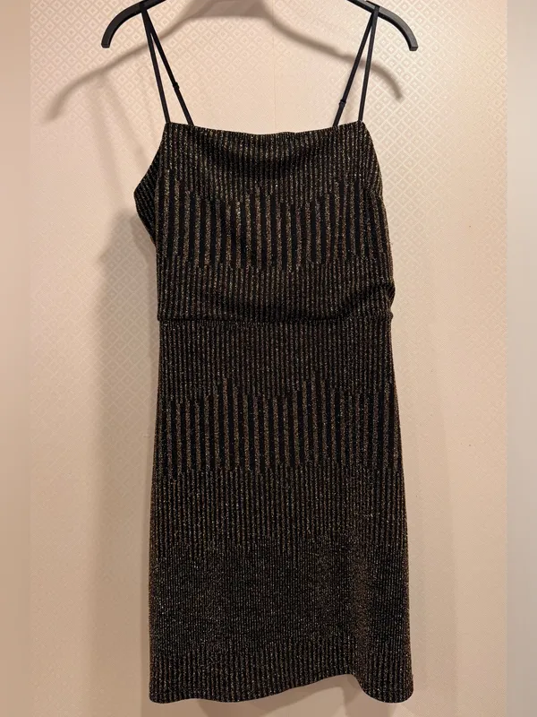NWT ROW A Metallic Black and Gold Sparkle Sleeveless Night Outfit Mini Dress - Image 8