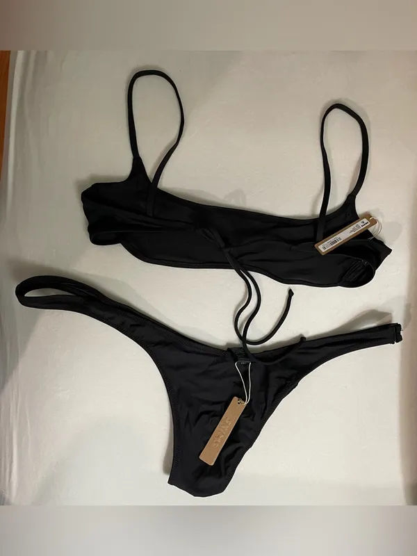 Skims NWT Black Women’s Square-Neck Bikini Swimsuit Set Top & Bottom Size L - Image 3