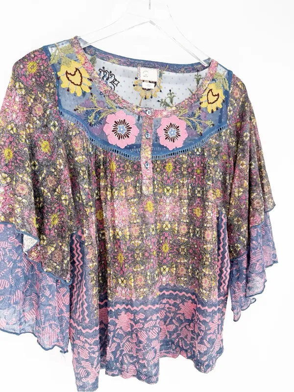 Anthropologie Postmark Embroidered Henley Top Women's M Boho Chic‎ - Image 5