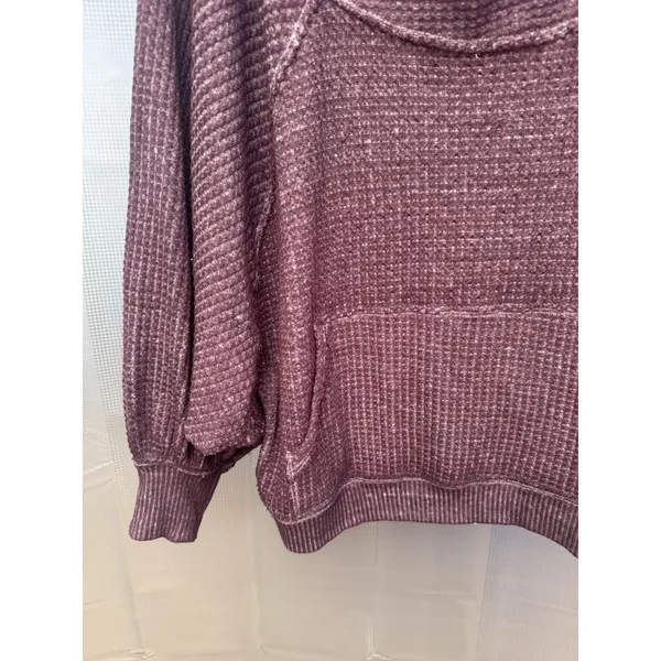 FREE PEOPLE We The Free Westend Purple Waffle Knit Thermal Top pocket Sz XS - Image 2