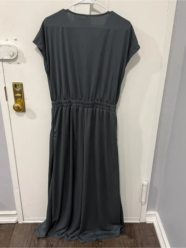 NWOT Halara Grey V Neck Short Sleeve Wide Leg Flowy Waffle Casual Jumpsuit - Image 7