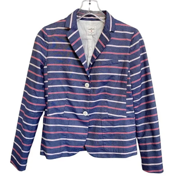 Gap The Academy Blazer Navy Blue Pink Striped Cotton Jacket Womens Size 4‎ - Image 2