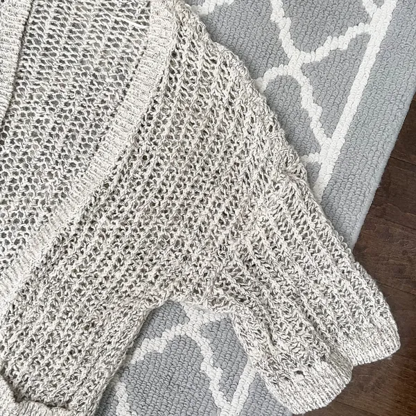 Free People marble tan crochet knit open cardigan quarter sleeve sweater - Image 5