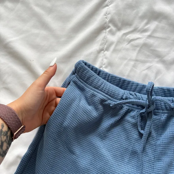 Ekouaer Waffle Knit Lounge Shorts Blue Drawstring Pajama Bottoms Womens Small - Image 2