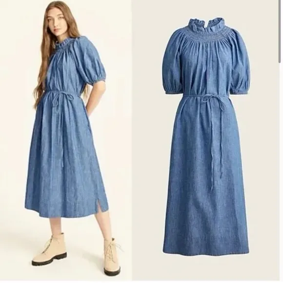 J.Crew Re-Imagined denim flowy dress with a gathered neckline Size S‎ - Image 2