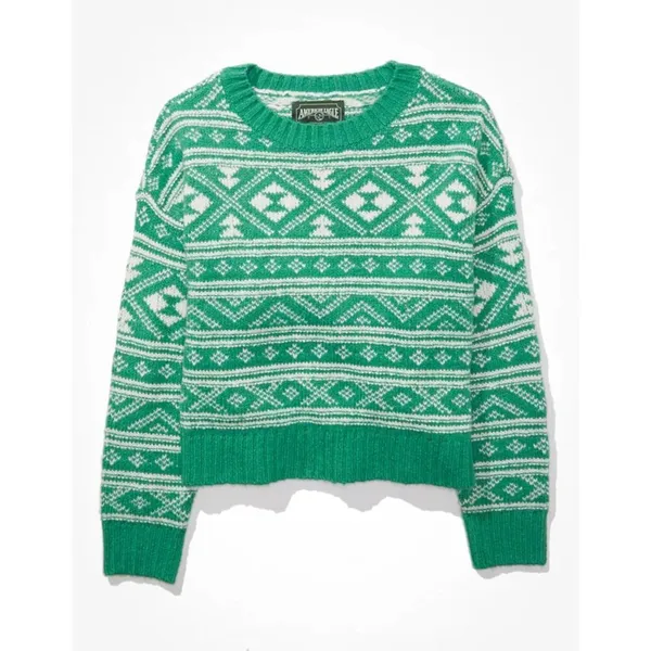 American Eagle | Green Fair Isle Snowdrift Sweater | Medium - Image 4