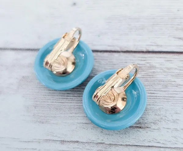 Vintage Clip On Earrings Retro Blue 0.75" - Image 4
