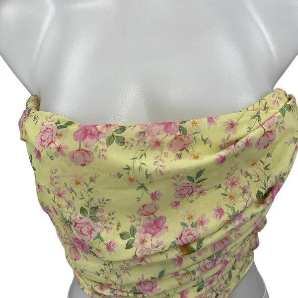 House of CB Vivienne Yellow Floral Strapless Drape Corset Bustier Crop Top XS - Image 4