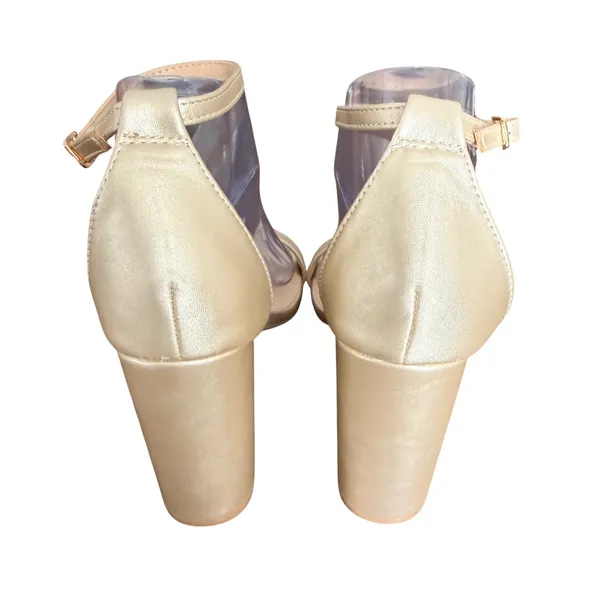 Lulus‎ Taylor Champagne Gold Metallic Ankle Strap Block Heel Sandals Womens 10 - Image 5