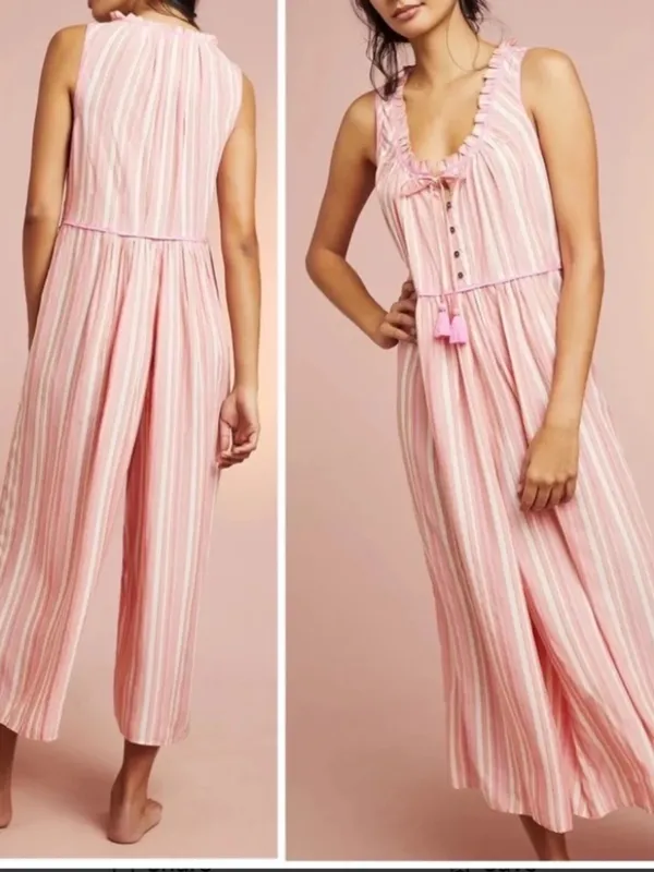 Anthropologie Womens Size Small Visayas Boho Relaxed Striped Wide Leg Jumpsuit - Image 2