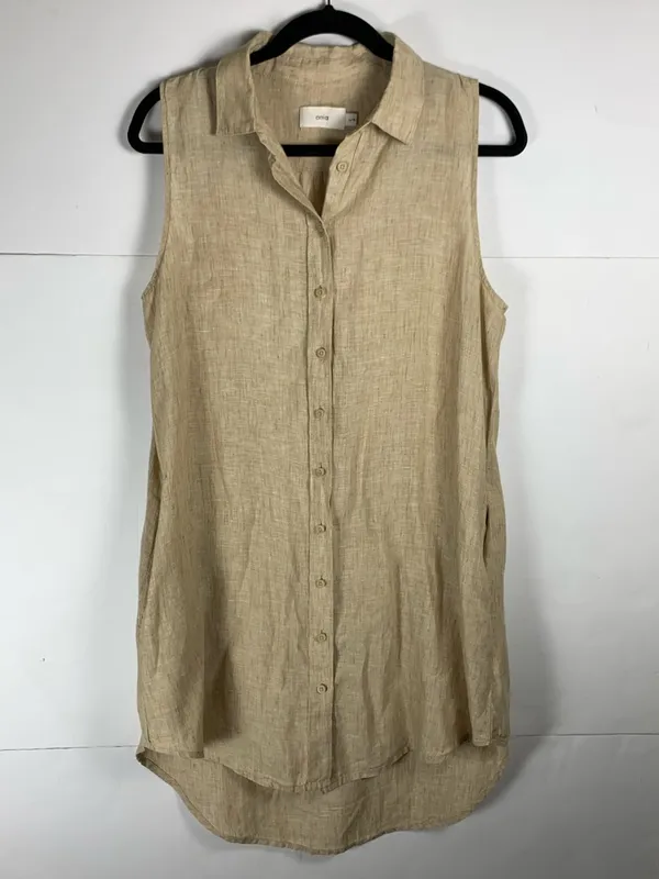 Onia Sleeveless Button-Front Swim Coverup in Beige - Image 4