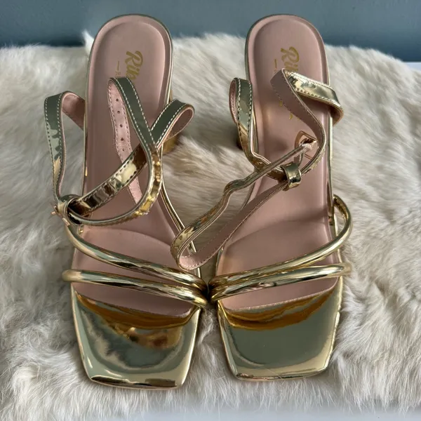 Ribongz Strappy Gold Formal Prom Wedding Shoes - Image 6