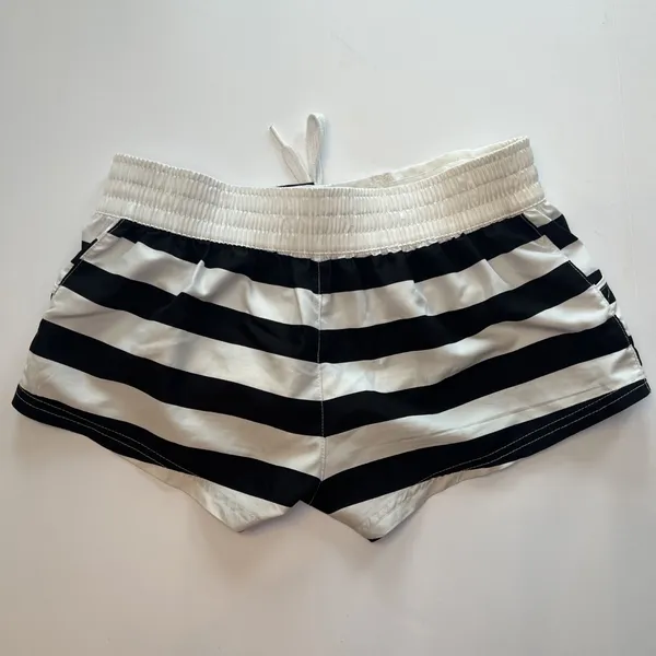 Y2K OP Ocean Pacific Black White Striped Board Shorts Low Rise Lace Up S 3-5 - Image 2