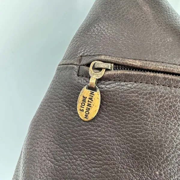 Stone Mountain Dark‎ Chocolate Brown Pebbled Leather Brass Grommet Bucket Bag - Image 12