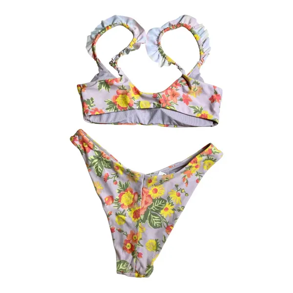 NWT Aerie Floral Printed Ruffle Scoop Bikini Top & Bikini Bottom Set Size M - Image 3