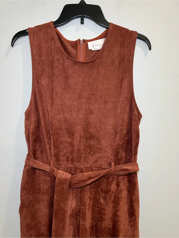 Anthropologie Sleeveless Faux Suede-Look Belted Jumpsuit in‎ Rust Brown large - Image 6