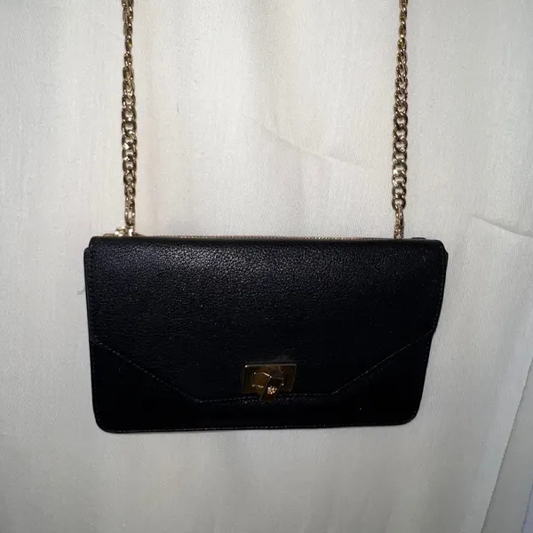 Convertible Shoulder Bag Black‎ Faux Leather Gold Hardware Small Clutch - Image 9