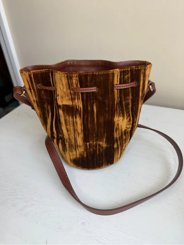 SEZANE VELVET MINI FARROW Brown Velvet Crossbody Bag Sold Out - Image 15