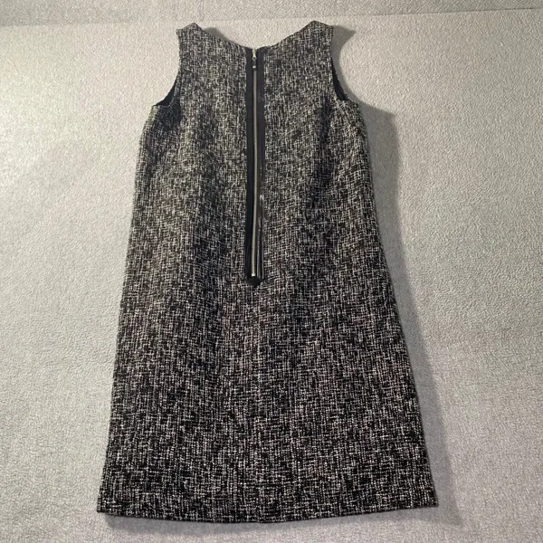 Ann Taylor Loft Tweed Dress Womens Sz 2 Black White Wool Faux Leather Trim EUC‎ - Image 2