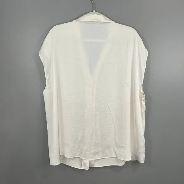 MNG Mango Blouse Women 2XL Cream Great Satin Sleeveless Button Down 77120 - Image 5