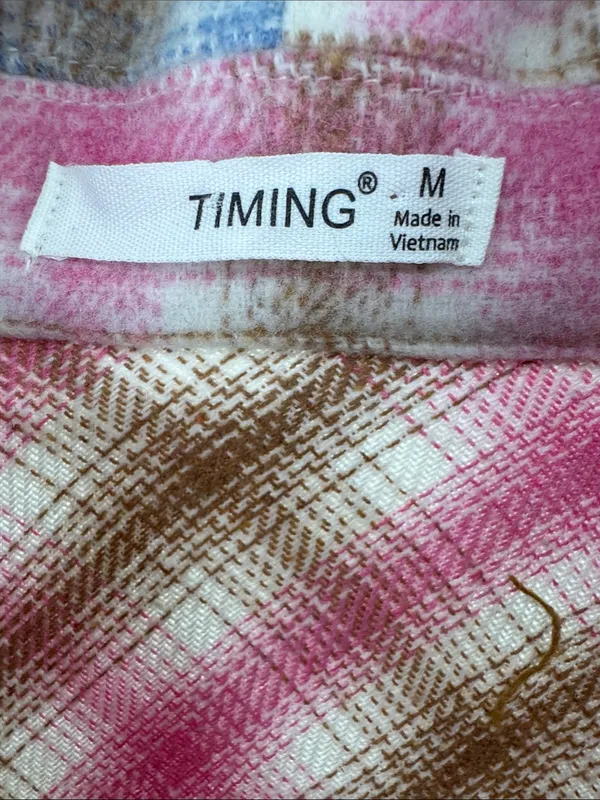 Timing Plaid Button-Down Shirt Jacket shacket flannel M oversized fall winter - Image 6