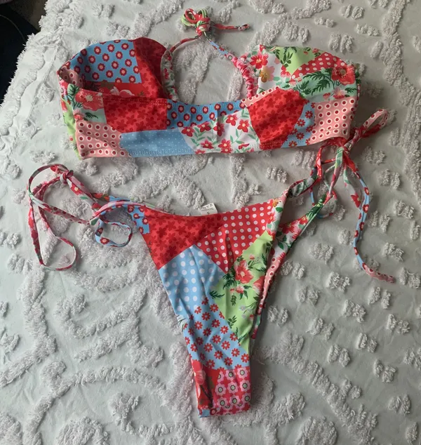 Amazon Women’s Small  Strawberry Shortcake Patchwork Bandeau Bikini Set - Image 6
