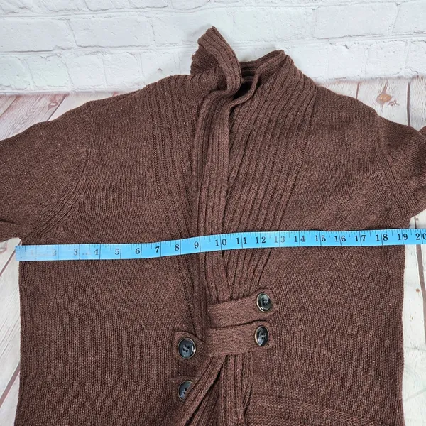 Fortune & Ivy‎ Metallic Button Detail Shawl Collar Sweater Cardigan Brown M - Image 7