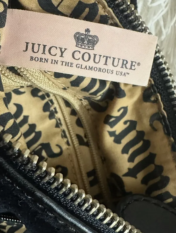 Juicy Couture Y2K Black Velour Crossbody Bag - 2011 Vintage Pink Sparkles - Image 8