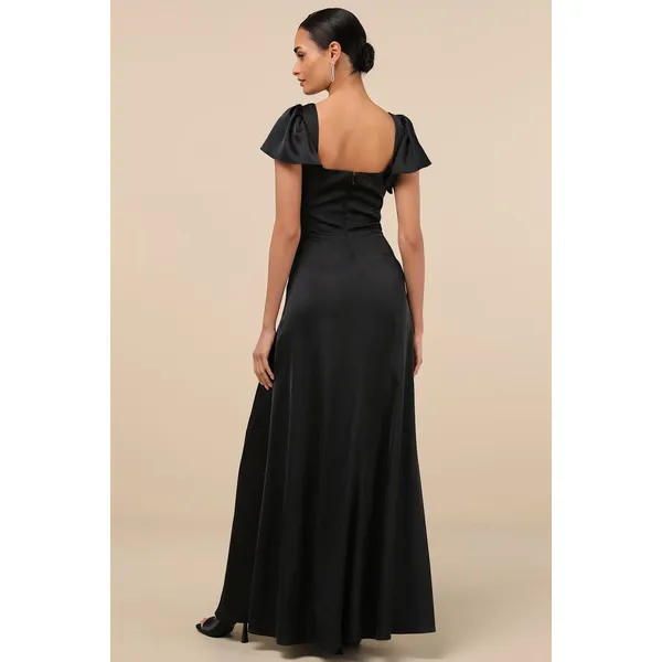 NWT Lulus Ultimate Sweetness Black Satin Flutter Sleeve Maxi Dress Holiday Sz XL - Image 3