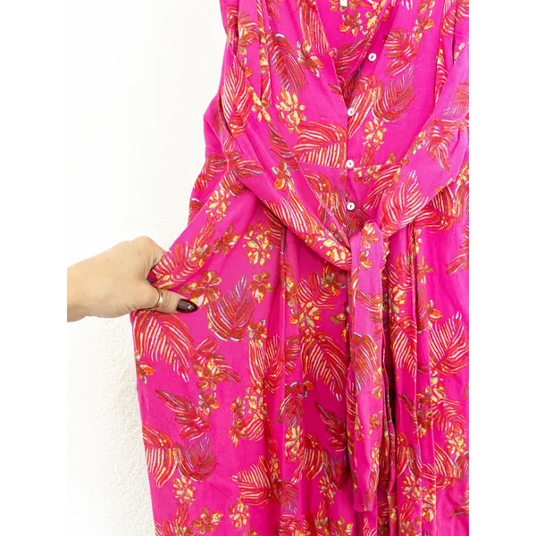 Free People Hot Tropics Jumpsuit Size 4 Pink Floral Cropped Wide Leg Boho - Image 9