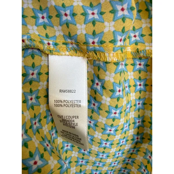 Max Studio Yellow Geometric Floral V-Neck Ruffle Peplum Blouse Size XS NEW - Image 6