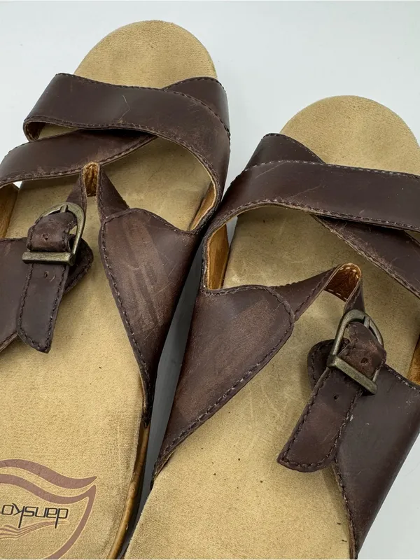 Dansko Sela Sandals Women 11 Brown Good Leather Criss-Cross Wood‎ Platform 41 - Image 3