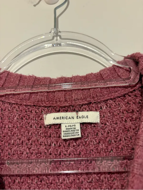 American Eagle Oversized Crew Neck Long Sleeved Waffle Knit‎ Sweater pink large - Image 3