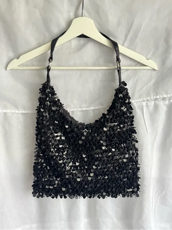 Y2K Sequin Hobo Shoulder Bag Black - Image 6