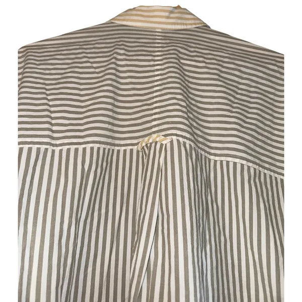 Madewell Flap Pocket Crop‎ Button Up Shirt Poplin Lagoon Women's Small Striped - Image 6