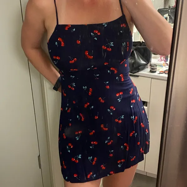 Y2k cherry fruit print mini dress navy blue summer sundress XS - Image 3