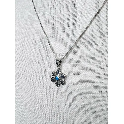 Silver 925 Simulated Fire Opal Snowflake 18" Necklace + Drop Earring Set Jewelry - Image 3