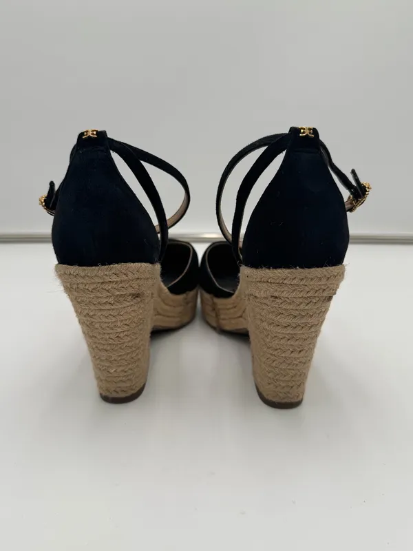 Sam Edelman Black Suede Espadrille Wedge Heels Size 8 Ankle Strap Platform - Image 5