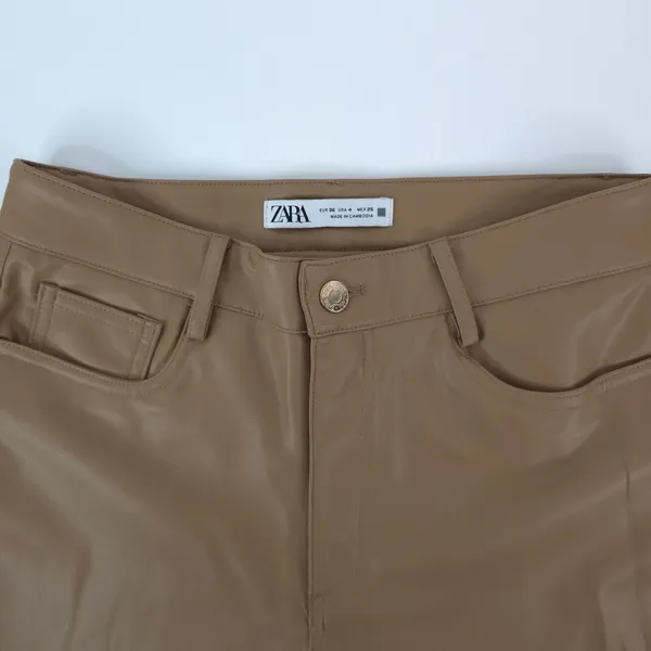 Zara Pants Womens 4 (27x25.5) Vegan Brown Faux Leather Flare Mid Rise‎ - Image 5