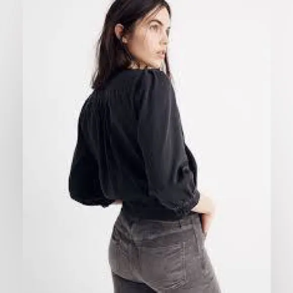 Madewell Wrap Top in Black Denim Size Small in Color Ashbury - Image 3