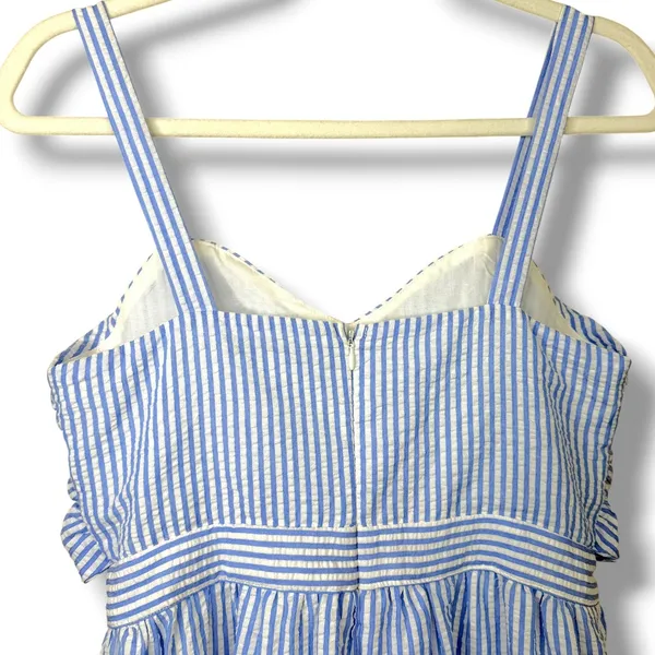 English Factory Blue White Stripe Seersucker Pattern Tier Knot Front Maxi Dress - Image 5