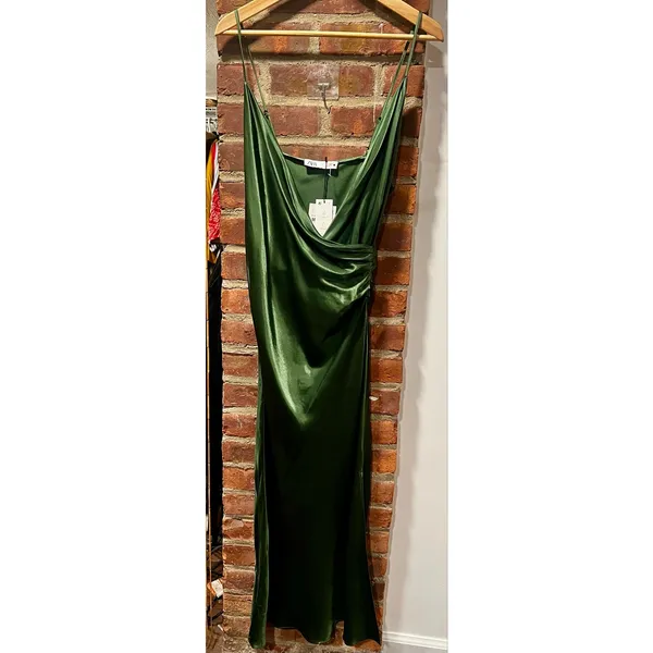 Zara Emerald Green Satin Draped Midi Dress NWT M 90s Minimalist Slip - Image 2