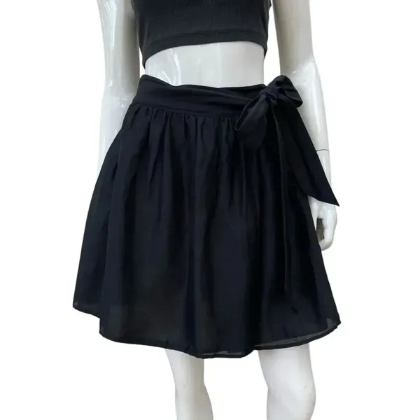 Club Monaco Claire Black Silk/Linen Blend Wrap Skirt, Sz Medium NWT $109 retail - Image 3